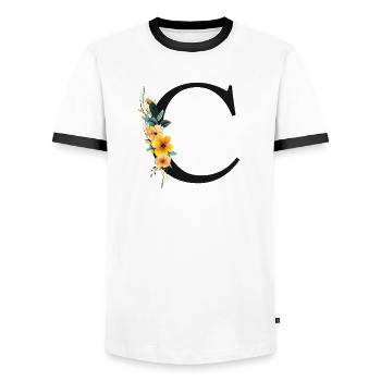 C Monogram, Floral, Customizable - Men's Ringer Shirt - white/black - Front - AI Model Female 172 light (172cm) & AI Model Male 178 dark (178cm)