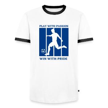 Play With Passion Win This Pride Soccer - Men's Ringer Shirt - white/black - Front - AI Model Female 172 light (172cm) & AI Model Male 178 dark (178cm)