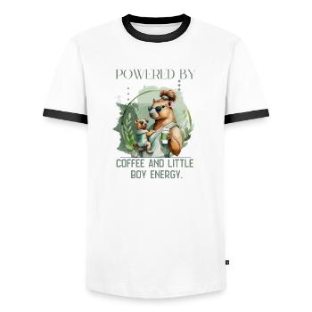 Boy Mom – Calm Energy | Gentle Motherhood - Männer Kontrast-T-Shirt - Weiß/Schwarz - Vorne - AI Model Female 172 light (172cm) & AI Model Male 178 dark (178cm)