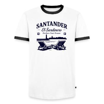 Santander El Sardinero Strand - Traum an der Nordküste - Männer Kontrast-T-Shirt - Weiß/Schwarz - Vorne - AI Model Female 172 light (172cm) & AI Model Male 178 dark (178cm)