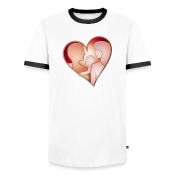 Love in the Family – Heart with Parents & Child - Men's Ringer Shirt - white/black - Front - AI Model Female 172 light (172cm) & AI Model Male 178 dark (178cm)