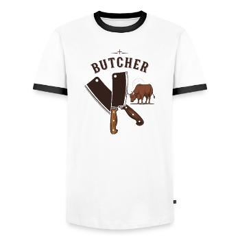 Metzger-Meister - Männer Kontrast-T-Shirt - Weiß/Schwarz - Vorne - AI Model Female 172 light (172cm) & AI Model Male 178 dark (178cm)