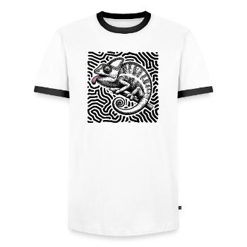 Chameleon Psychedelic Maze Art - Men's Ringer Shirt - white/black - Front - AI Model Female 172 light (172cm) & AI Model Male 178 dark (178cm)