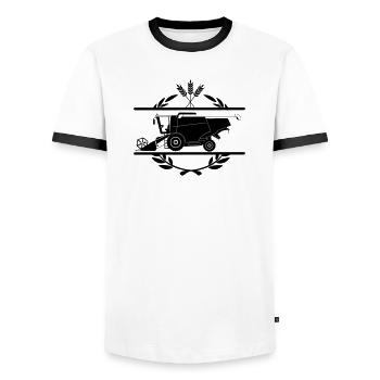 Combine harvester in laurel wreath logo style - Men's Ringer Shirt - white/black - Front - AI Model Female 172 light (172cm) & AI Model Male 178 dark (178cm)