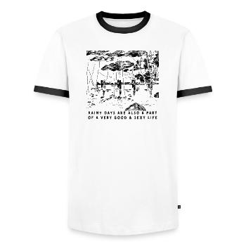 RAINY DAYS - Men's Ringer Shirt - white/black - Front - AI Model Female 172 light (172cm) & AI Model Male 178 dark (178cm)