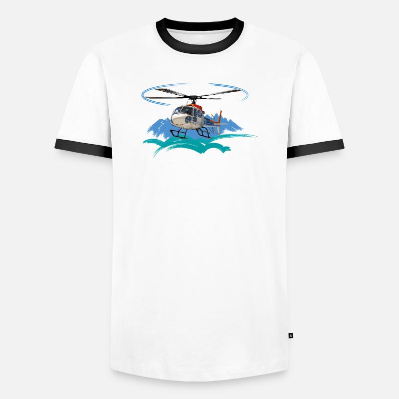 Helicopter approaching the mountains - Men's Ringer Shirt - white/black
