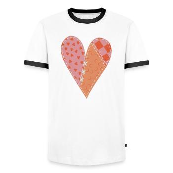 Patchwork Heart No10 - Men's Ringer Shirt - white/black - Front - AI Model Female 172 light (172cm) & AI Model Male 178 dark (178cm)