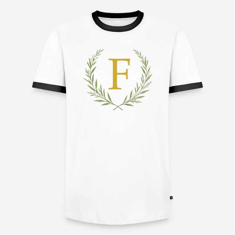 F Monogramm, Eukalyptus Kranz, personalisierbar - Männer Kontrast-T-Shirt - Weiß/Schwarz