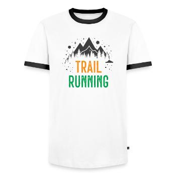Course sur sentier - T-shirt contrasté Homme - blanc/noir - Devant - AI Model Female 172 light (172cm) & AI Model Male 178 dark (178cm)