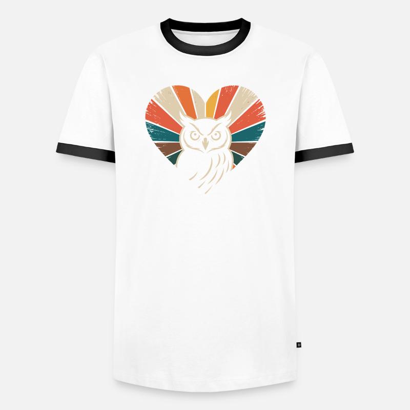 Herz mit Eule im Retro-Stil - Männer Kontrast-T-Shirt - Weiß/Schwarz