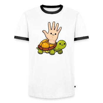 conception de dessin animé de tortue pour gaucher ludique - T-shirt contrasté Homme - blanc/noir - Devant - AI Model Female 172 light (172cm) & AI Model Male 178 dark (178cm)