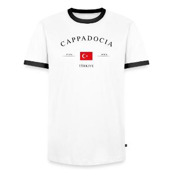 Cappadocia Türkei – Urlaub Souvenir & Geschenk - Männer Kontrast-T-Shirt - Weiß/Schwarz - Vorne - AI Model Female 172 light (172cm) & AI Model Male 178 dark (178cm)