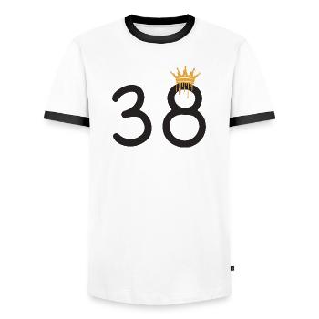 38 - Men's Ringer Shirt - white/black - Front - AI Model Female 172 light (172cm) & AI Model Male 178 dark (178cm)