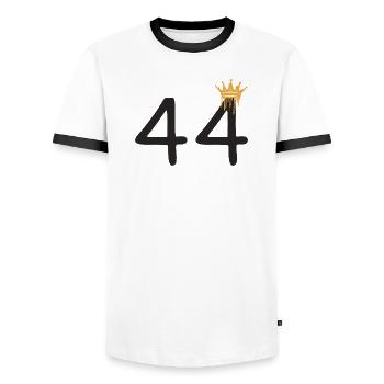 44 - Men's Ringer Shirt - white/black - Front - AI Model Female 172 light (172cm) & AI Model Male 178 dark (178cm)