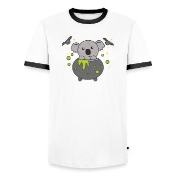 Koala Joyeux Halloween Chaudron de sorcière Chauve-souris - T-shirt contrasté Homme - blanc/noir - Devant - AI Model Female 172 light (172cm) & AI Model Male 178 dark (178cm)