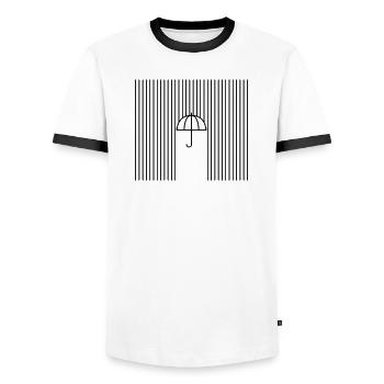 Graphique : Parapluie sous la pluie - T-shirt contrasté Homme - blanc/noir - Devant - AI Model Female 172 light (172cm) & AI Model Male 178 dark (178cm)