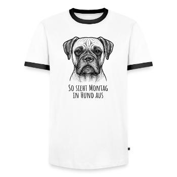 Boxer This is what Monday looks like in dog – saying - Men's Ringer Shirt - white/black - Front - AI Model Female 172 light (172cm) & AI Model Male 178 dark (178cm)