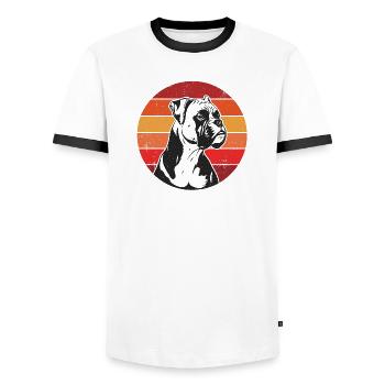 Boxer Dog Portrait Vintage Sunset Boxer Owner - Men's Ringer Shirt - white/black - Front - AI Model Female 172 light (172cm) & AI Model Male 178 dark (178cm)