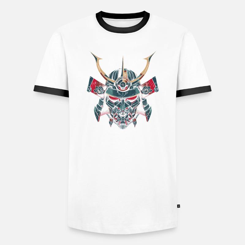 Mech-Samurai - Männer Kontrast-T-Shirt - Weiß/Schwarz