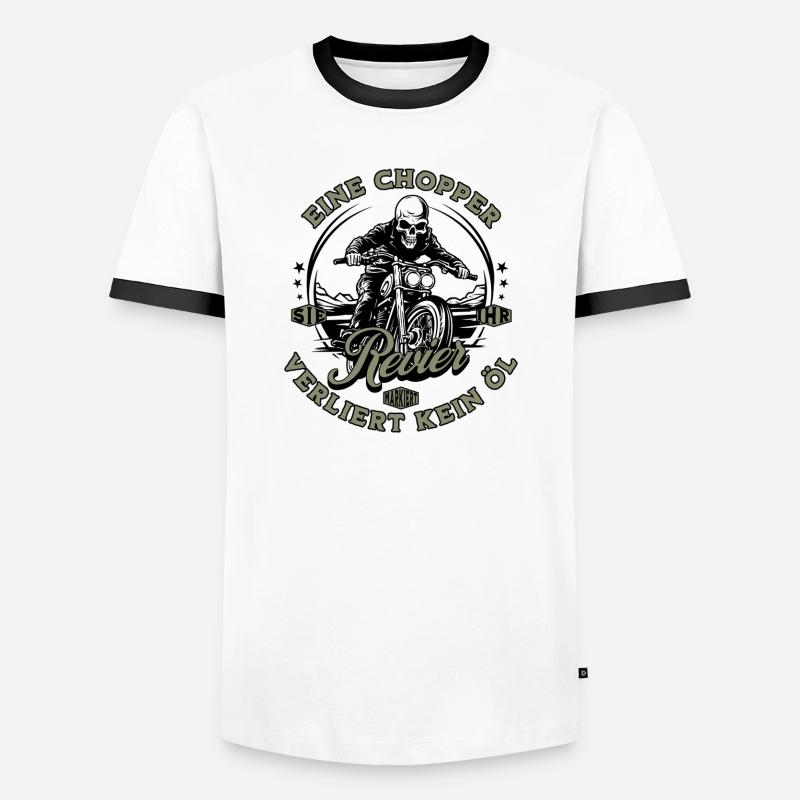 Motorcycle Biker Chopper Skeleton - Men's Ringer Shirt - white/black