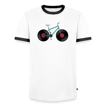 Ride the rhythm - Men's Ringer Shirt - white/black - Front - AI Model Female 172 light (172cm) & AI Model Male 178 dark (178cm)