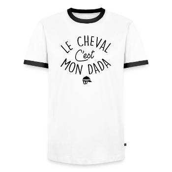 Cheval Equitation Sport équestre Phrase Humour - T-shirt contrasté Homme - blanc/noir - Devant - AI Model Female 172 light (172cm) & AI Model Male 178 dark (178cm)