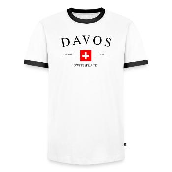 Davos Switzerland – Holiday Souvenir & Gift - Men's Ringer Shirt - white/black - Front - AI Model Female 172 light (172cm) & AI Model Male 178 dark (178cm)