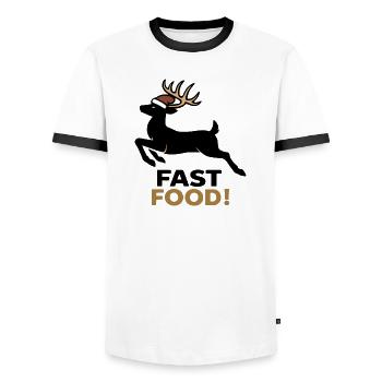 Fast Food Reindeer Shirt Funny Christmas - Men's Ringer Shirt - white/black - Front - AI Model Female 172 light (172cm) & AI Model Male 178 dark (178cm)