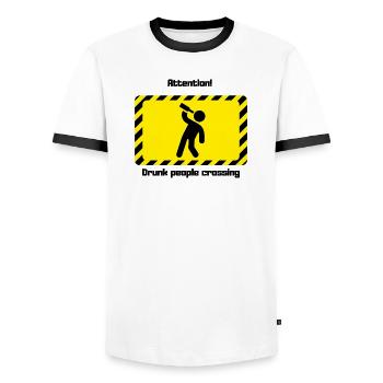 Warning Drunk People Hammer Silhouette - Men's Ringer Shirt - white/black - Front - AI Model Female 172 light (172cm) & AI Model Male 178 dark (178cm)
