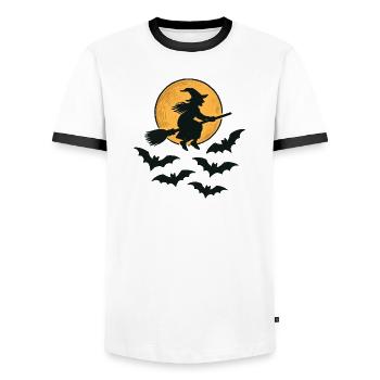 Sorcière volante avec des chauves-souris – Design d’Halloween - T-shirt contrasté Homme - blanc/noir - Devant - AI Model Female 172 light (172cm) & AI Model Male 178 dark (178cm)