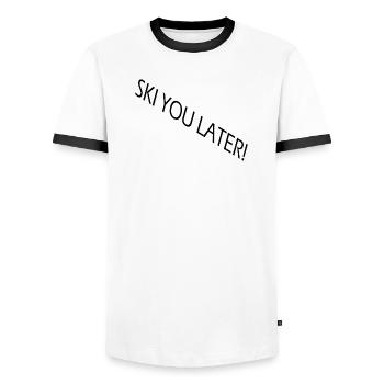 SKI YOU LATER – Funny ski saying - Men's Ringer Shirt - white/black - Front - AI Model Female 172 light (172cm) & AI Model Male 178 dark (178cm)