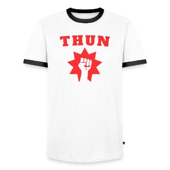 Tuna - Men's Ringer Shirt - white/black - Front - AI Model Female 172 light (172cm) & AI Model Male 178 dark (178cm)