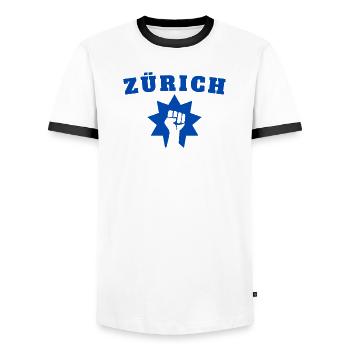 Zürich - Männer Kontrast-T-Shirt - Weiß/Schwarz - Vorne - AI Model Female 172 light (172cm) & AI Model Male 178 dark (178cm)
