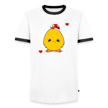 Christmas Chick Christmas Heart - Men's Ringer Shirt - white/black - Front - AI Model Female 172 light (172cm) & AI Model Male 178 dark (178cm)
