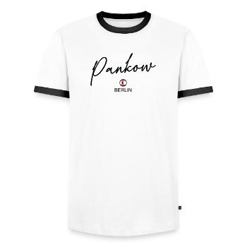 Pankow - Berlin Flag - Berlin Bear - Berlinerin - Men's Ringer Shirt - white/black - Front - AI Model Female 172 light (172cm) & AI Model Male 178 dark (178cm)
