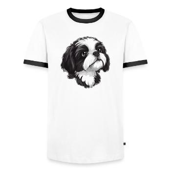 Shih Tzu - Männer Kontrast-T-Shirt - Weiß/Schwarz - Vorne - AI Model Female 172 light (172cm) & AI Model Male 178 dark (178cm)