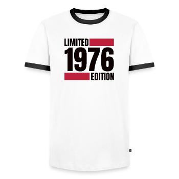 Edition limitée 1976 – Original depuis '76 - T-shirt contrasté Homme - blanc/noir - Devant - AI Model Female 172 light (172cm) & AI Model Male 178 dark (178cm)