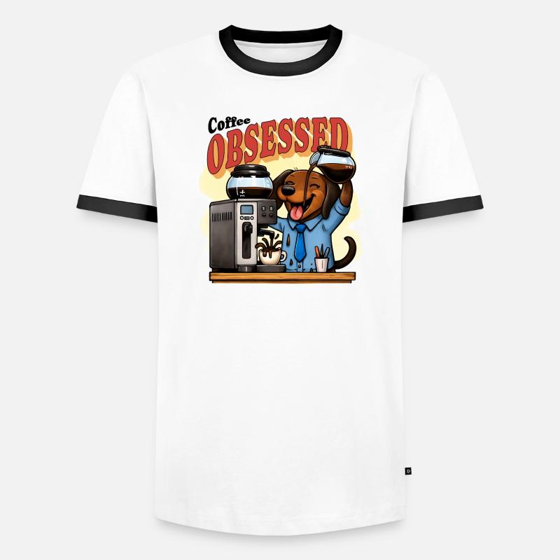 Coffee Obsessed Dachshund Humor - Men's Ringer Shirt - white/black