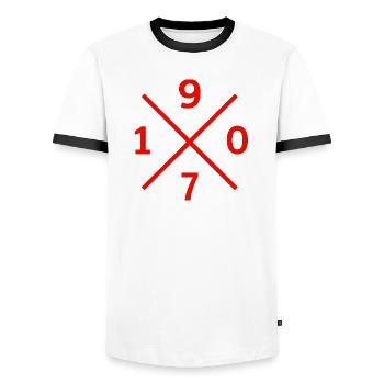 1907 Essen Ruhrpott Football for real Ruhr fans - Men's Ringer Shirt - white/black - Front - AI Model Female 172 light (172cm) & AI Model Male 178 dark (178cm)