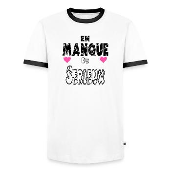 Lacking Seriousness - Men's Ringer Shirt - white/black - Front - AI Model Female 172 light (172cm) & AI Model Male 178 dark (178cm)