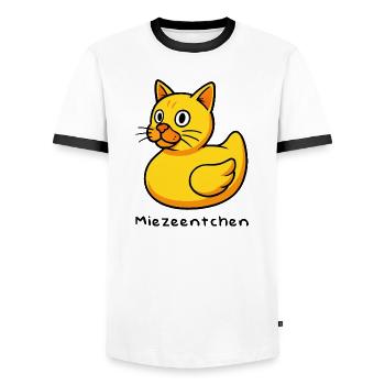 Kitty - Duck and cat united as rubber duck - Men's Ringer Shirt - white/black - Front - AI Model Female 172 light (172cm) & AI Model Male 178 dark (178cm)