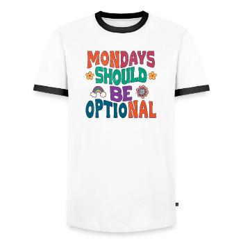 Mondays should be optional - Men's Ringer Shirt - white/black - Front - AI Model Female 172 light (172cm) & AI Model Male 178 dark (178cm)