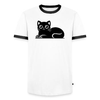 Dessin mignon de style tatouage de chat chat - T-shirt contrasté Homme - blanc/noir - Devant - AI Model Female 172 light (172cm) & AI Model Male 178 dark (178cm)