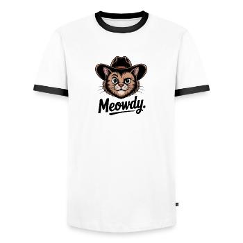 Miaousdy - T-shirt chat drôle - T-shirt contrasté Homme - blanc/noir - Devant - AI Model Female 172 light (172cm) & AI Model Male 178 dark (178cm)