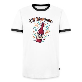 Sip Happens Party Bottle - Men's Ringer Shirt - white/black - Front - AI Model Female 172 light (172cm) & AI Model Male 178 dark (178cm)