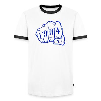 Ruhrpott Real Gelsenkircheners depuis 1904 - T-shirt contrasté Homme - blanc/noir - Devant - AI Model Female 172 light (172cm) & AI Model Male 178 dark (178cm)