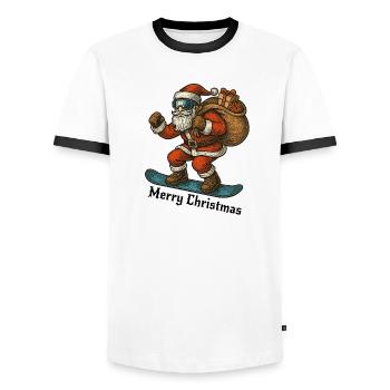 Santa Snowboard Merry Christmas - Männer Kontrast-T-Shirt - Weiß/Schwarz - Vorne - AI Model Female 172 light (172cm) & AI Model Male 178 dark (178cm)