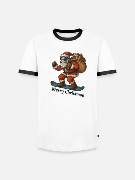 Santa Snowboard Merry Christmas - Men's Ringer Shirt - white/black
