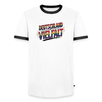 Deutschland ist Vielfalt - Cool Pride Logo - Männer Kontrast-T-Shirt - Weiß/Schwarz - Vorne - AI Model Female 172 light (172cm) & AI Model Male 178 dark (178cm)