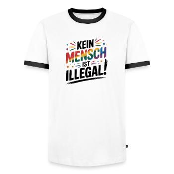Kein Mensch ist illegal - Cool Pride Logo - Männer Kontrast-T-Shirt - Weiß/Schwarz - Vorne - AI Model Female 172 light (172cm) & AI Model Male 178 dark (178cm)